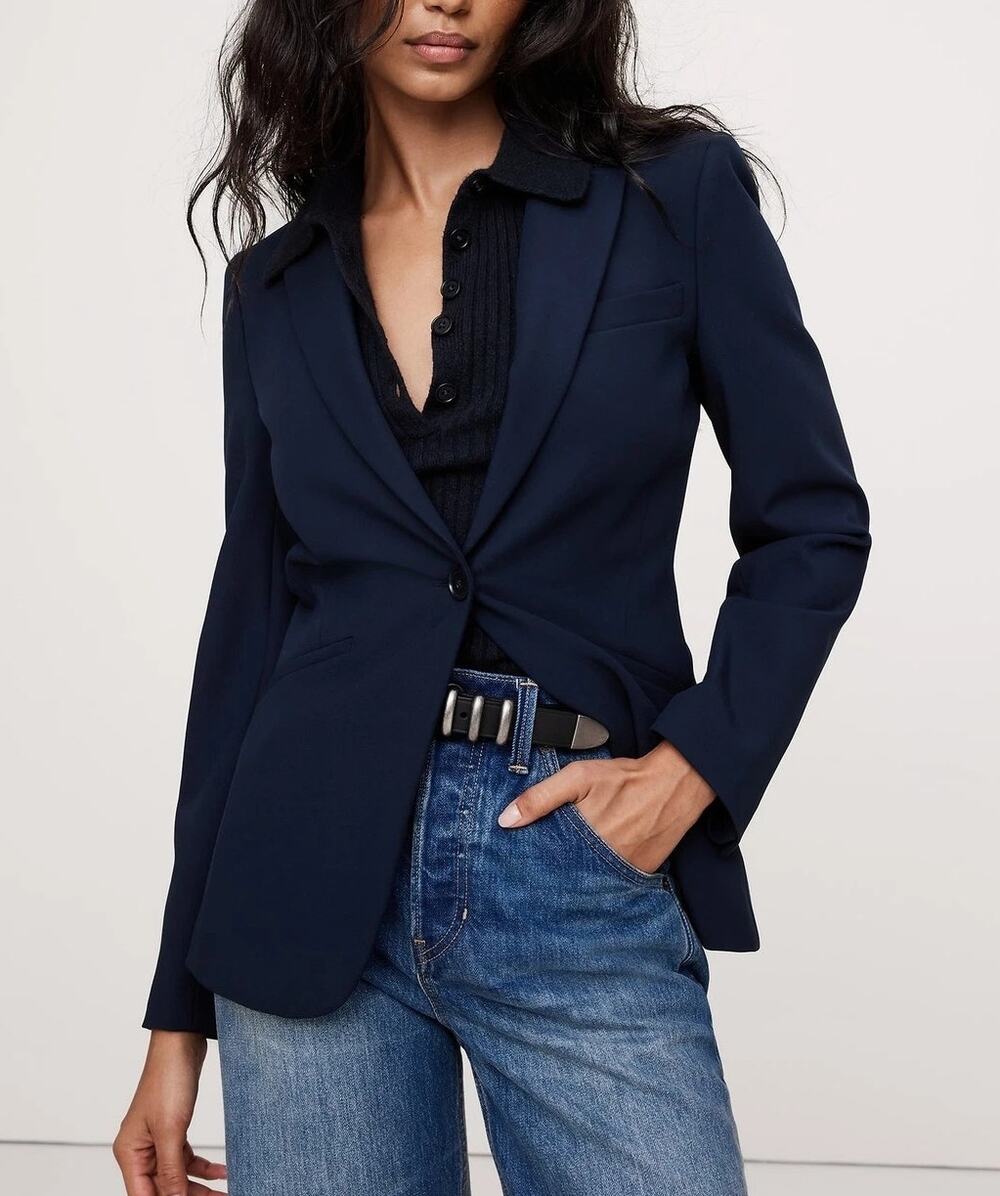 Banana Republic Slim Refined Notch Single Breasted Blazer Hyper Navy Blue 6